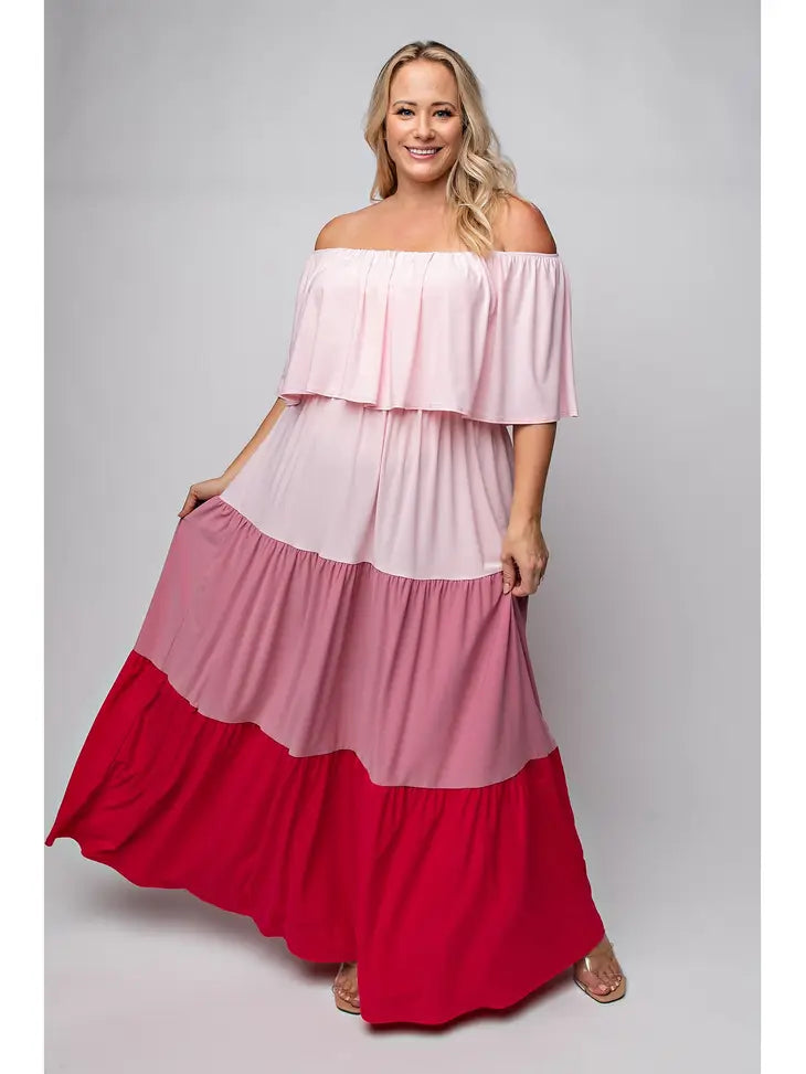 Colorblock Tiered Maxi Dress