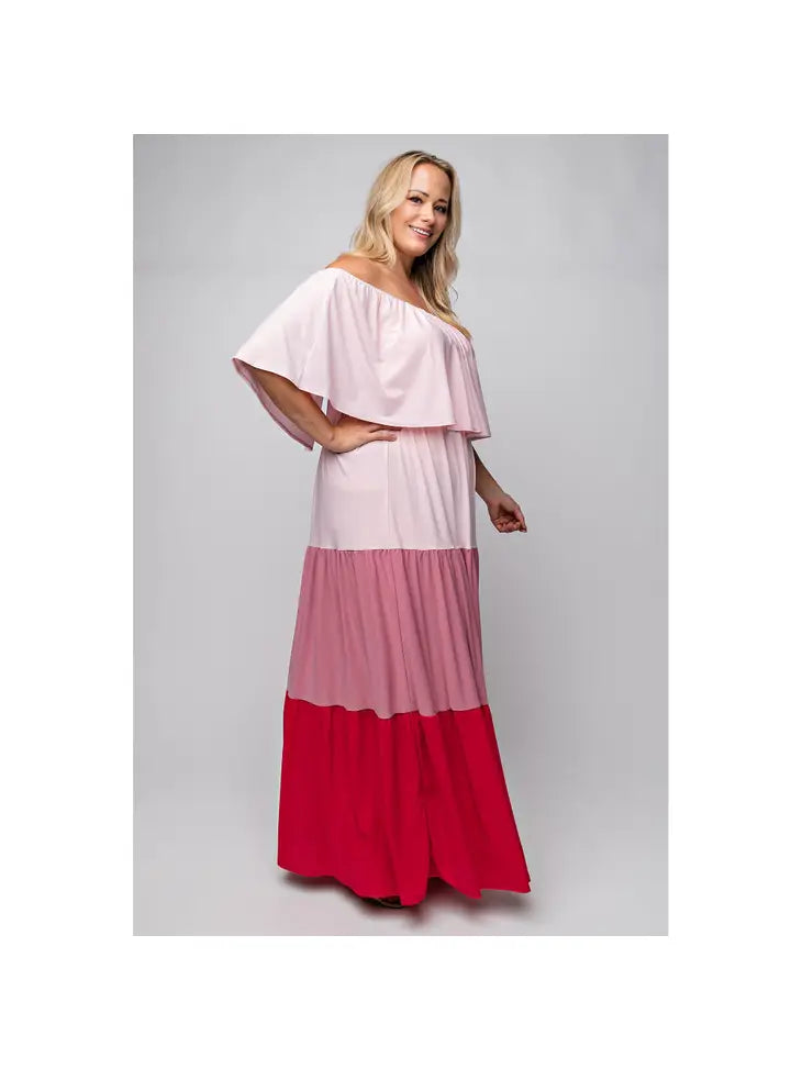 Colorblock Tiered Maxi Dress