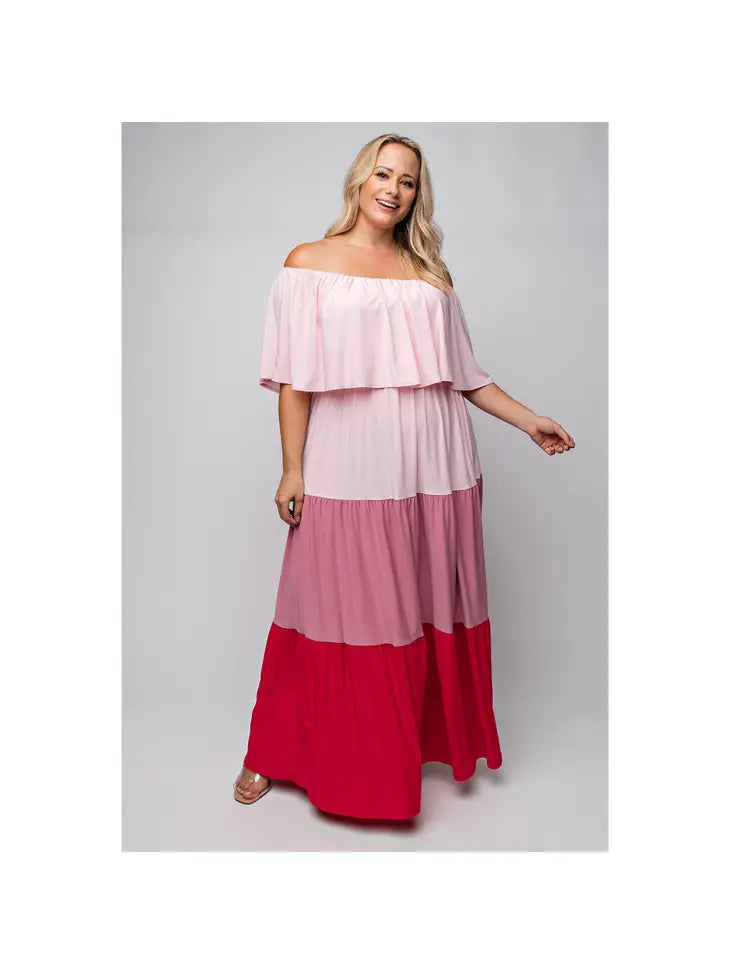 Colorblock Tiered Maxi Dress