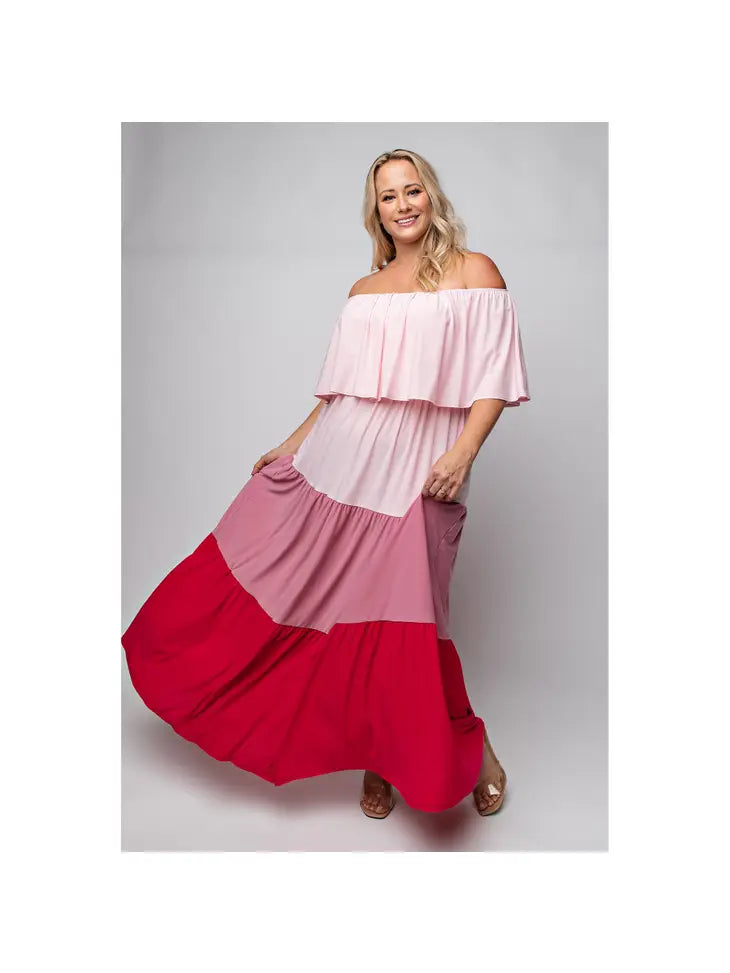 Colorblock Tiered Maxi Dress