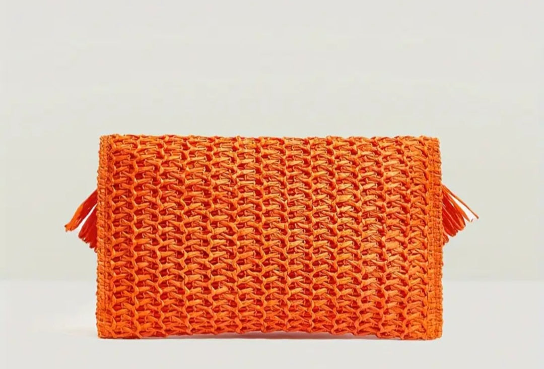Orange Straw Clutch