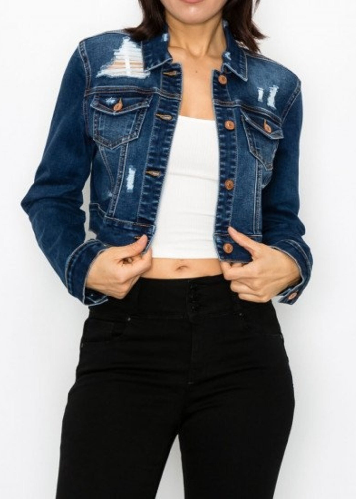 Crop Destructed Denim Jacket
