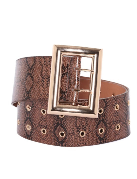 Wide Buckle Snake Print Belt