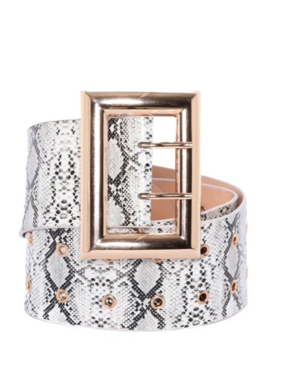 Wide Buckle Snake Print Belt