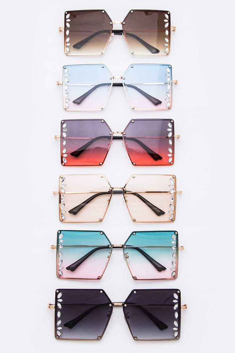 Vintage Square Metal Rhinestone Sunglasses