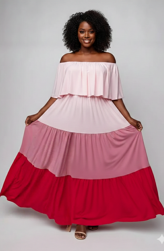 Colorblock Tiered Maxi Dress